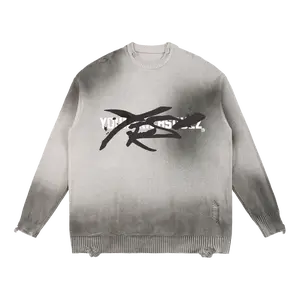 Distressed Ripped Crewneck Sweater