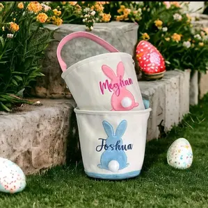 Easter Basket Customized with Embroidered name Gifts Decoration Children Colorful Lightweight