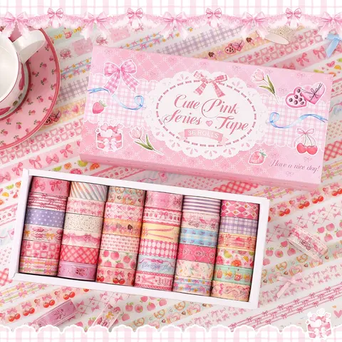 36 Rolls Pink Washi Tapes Set, Butterfly, Gingham Pattern Masking Tapes for Scrapbooking, Journaling, DIY Crafts, Bullet Journal Supplies, Junk Journaling Supplies, Valentine's Day and Christmas Gifts, Scrapbook Materials, Making, Scrapbook Accessories