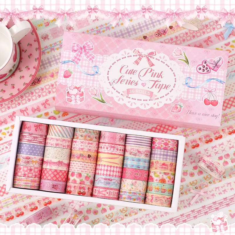 36 Rolls Pink Washi Tapes Set, Butterfly, Gingham Pattern Masking Tapes for Scrapbooking, Journaling, DIY Crafts, Bullet Journal Supplies, Junk Journaling Supplies, Valentine's Day and Christmas Gifts, Scrapbook Materials, Making, Scrapbook Accessories