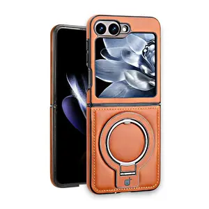 Creative Leather Phone Case with Ring Holder, Shockproof Phone Protective Cover, Phone Accessory Compatible with Samsung Galaxy Z Flip 6/5/4/3, Casing, Phone Protector