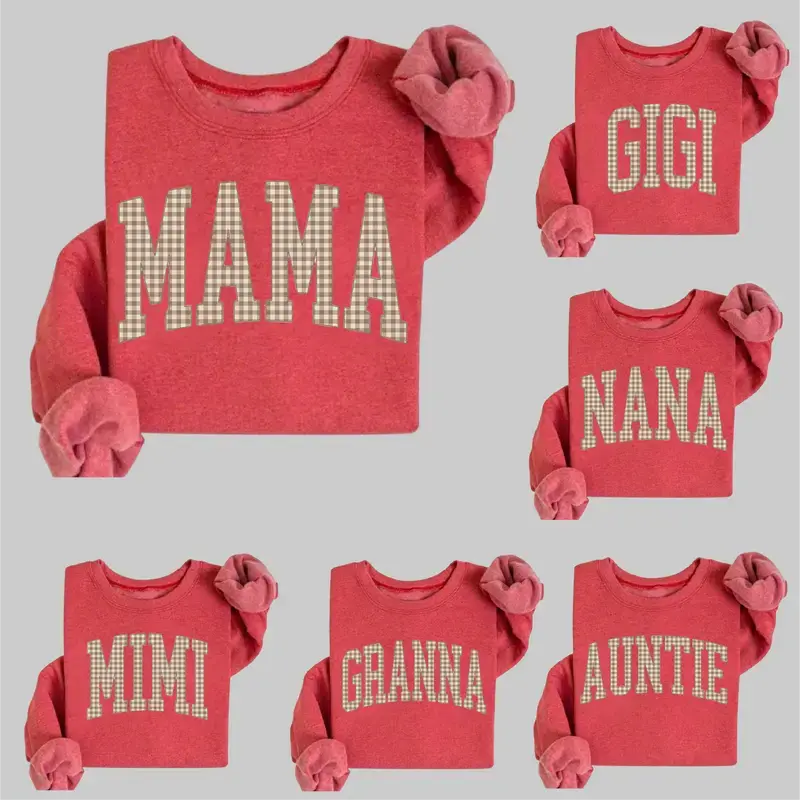 Customize Gingham Mama Sweatshirt, Personalized Mama Shirt Vintage Mama Shirt Trendy Mama Shirt Mothers Day Gift New Mama Baby Shower Pregnancy Announcement Shirt