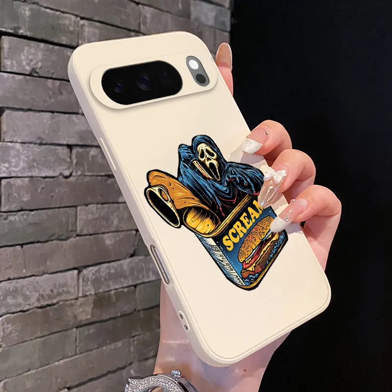 Rounded Edge Phone Case for Google Pixel 10 9 XL 8 7 Pro A Creative ghost design Pattern Anti-Scratch Shockproof Soft Liquid Silicone Protective Cover Smartphone Casing