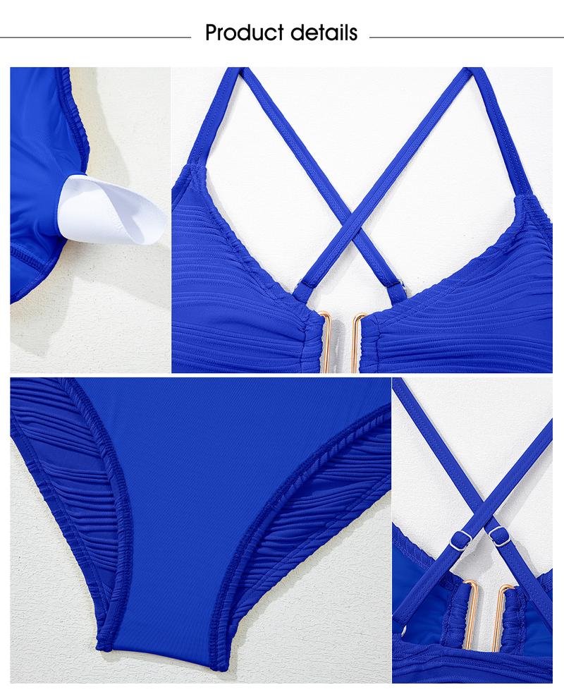Aleumdr 2 Piece Bikini Set U-Wire Cutout Swimsuit High Waisted Textured 2025 Summer Swimming Clothing Beach Water Sports Tummy Control Swimwear