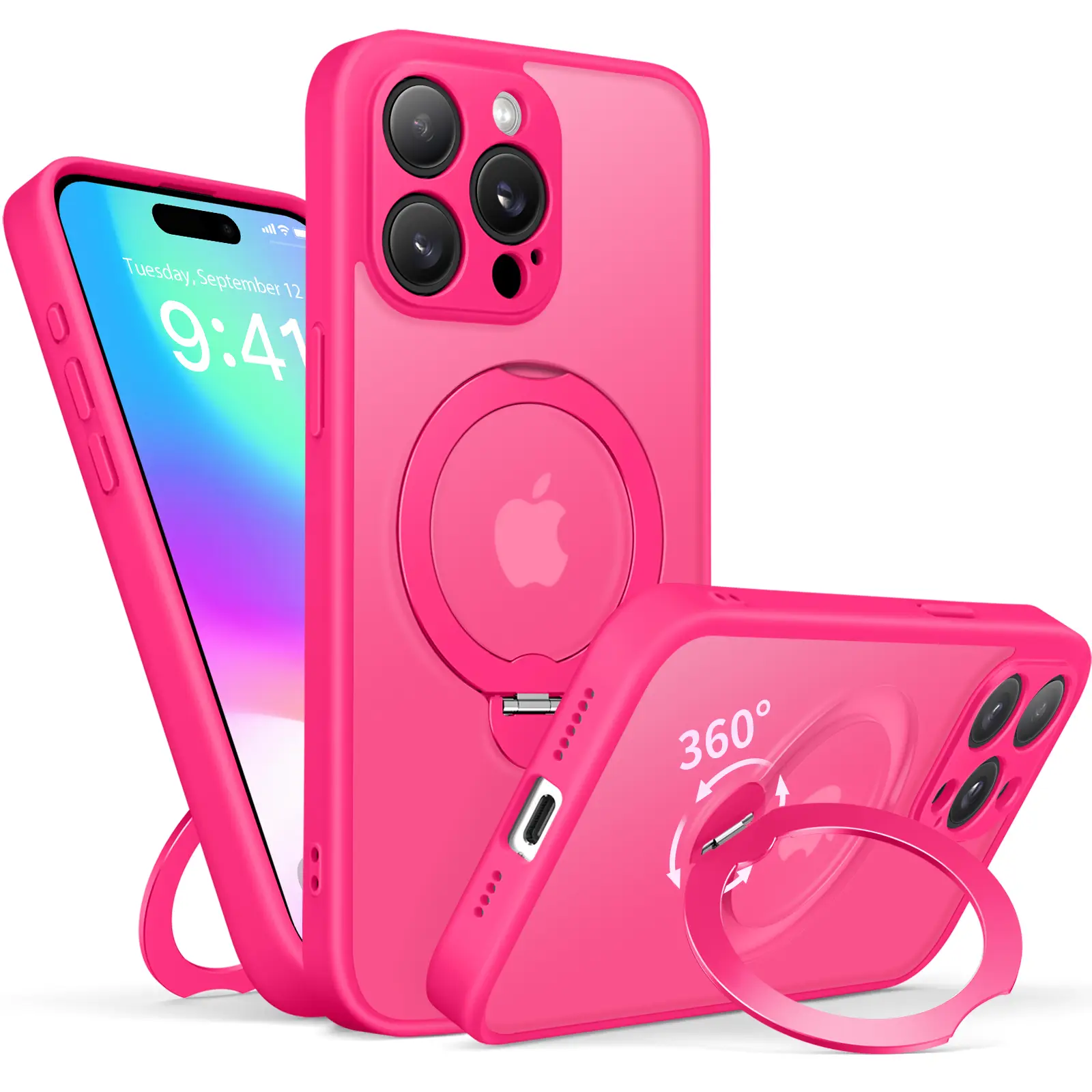 360° Spin Invisible Stand Phone Case with All-around Protection,Magnetic Wireless Military-Grade Shockproof MagSafe for iPhone 17 pro max cases 16 15