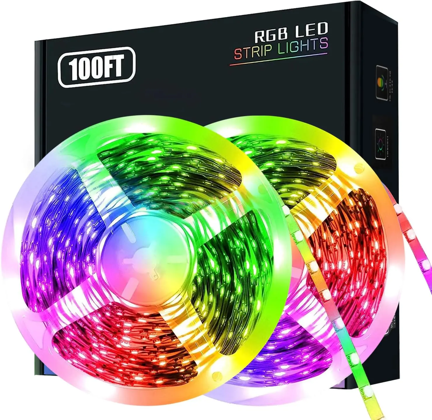 LED Strip Lights, 100ft (2 Rolls of 50ft) Rope Light with 44-Key Remote, RGB 5050 Color Changing Music Sync Led Strip for Bedroom Decor, Phone App Control Lights