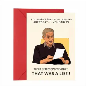 Funny 30th Birthday Greeting - Cartoon Lie Detector Test Joke Meme for Him or Her, Humorous Birthday Celebration Notecard, Unisex Design for Any Recipient
