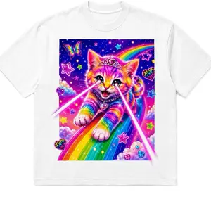 Laser Kitty Graphic T-Shirt, Casual Cotton Short-Sleeve Tee for Cat Lovers