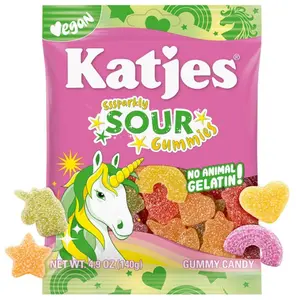 Katjes Vegan Sour Gummies, Wildly Good Sour Soft & Flavorful Gummy Candy, Colorful Whimsical Shapes, No Artificial Dyes or Flavors, Gelatin Free, Kids Vegetarian Snacks, 4.9 oz