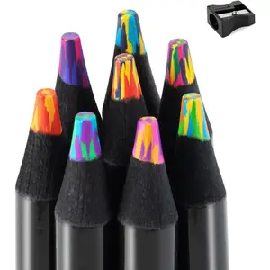 8 Pieces Jumbo Rainbow Colored Pencils with Sharpener, Stocking Stuffers for Kids, Art Supplies for Drawing & Coloring, Birthday Party Favors, Classroom Pencils for Boys & Girls