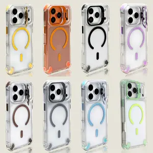 Transparent Magnetic Corner-Reinforced Shockproof Phone Case with Metal Stand, Compatible with iPhone 17 Pro Max, iPhone 11 Pro, and iPhone 16/15/14/13/12/11 Pro Series  #JTZJTMKOrange