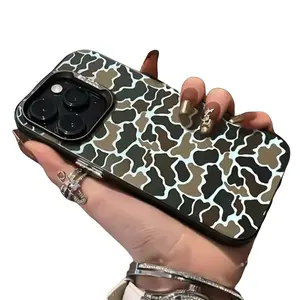 Vintage Black Sitka Camo Transparent Metal Frame iPhone Case, Built-In Magnetic Wireless Charging Compatible, Military Grade Shockproof Anti-Fall Durable Rugged Protective Casing, Raised Full Screen Lens Guard Fits iPhone11 12 13 14 15 16 Pro Max Plus, Ac
