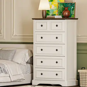 48" Tall Dresser with Natural Texture & Metal Handles, 6 Drawer Chest of Drawers for Bedroom, Living Room, Hallway, Vintage Design