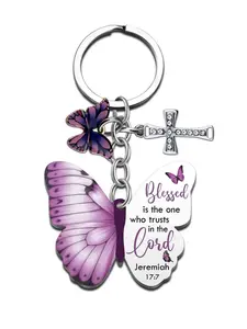 Butterfly Christian Keychain Women Cross Bible Verse Keychain Butterfly Purse Charm Inspirational Religious Gifts Keychain For Bags