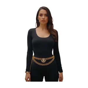 Women Fashion Skinny Belt Gold Metal Chain Hip High Waist Lion Coin Charm M L XL