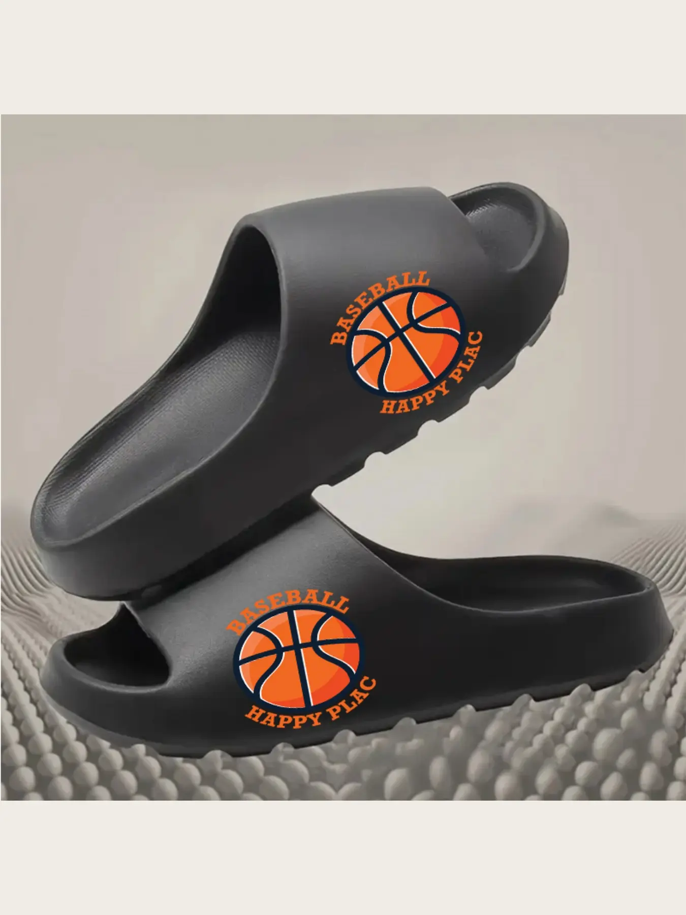 Basketball Happy Place Men's Women's Casual Slippers Non-Slip Indoor Outdoor Comfortable Home Shoes with Sporty Design for Basketball Fans Lightweight Breathable Footwear