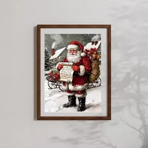 Christmas wall Art, Vintage Santa Checking His List, Santa Poser - Christmas Poster- Xmas Poster - No Frame