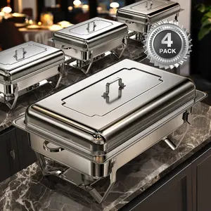 Warmounts Gold Chafing Dishes for Buffet 9QT 2 Pack/4 Pack, [Easily Assemble] 430 Stainless Steel Chafing Dish Buffet Set w/Foldable Frame, [No Finger Cut] Chafer for Catering