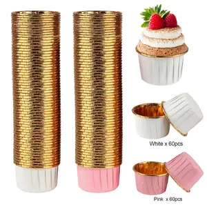 120Pcs Party Hippo Cupcake Cups Disposable Foil Muffin Liners, Gold Baking Cups, Ramekin Aluminum Cupcake Tip Pan Ramekin Holders, Little Baking Cups (White/Pink) Small- Home Improvement.