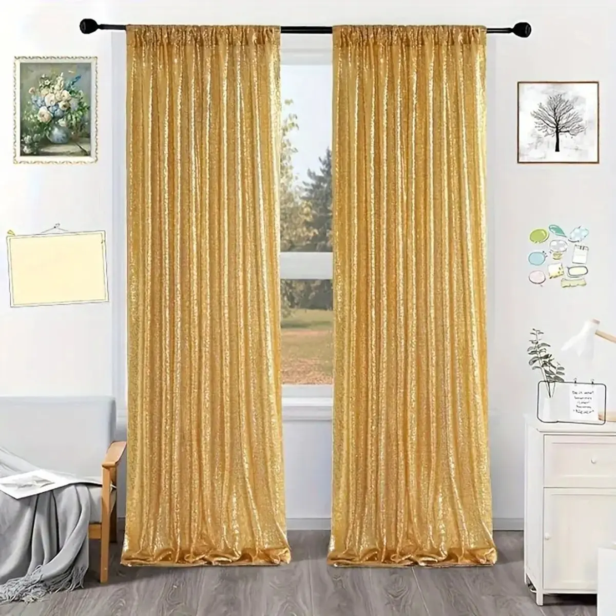 1 Piece Starry Sequin Rod Pocket Design Curtains, European Style Aesthetic Party Drapes, Wedding Decoration, Brightening Effect Curtain for Events, Curtain for Windows, Home Decoration Curtain