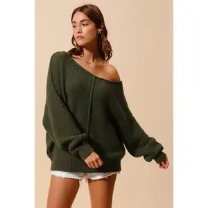 SO ME Loose Fit Exposed Seam Slouchy Boucle Sweater