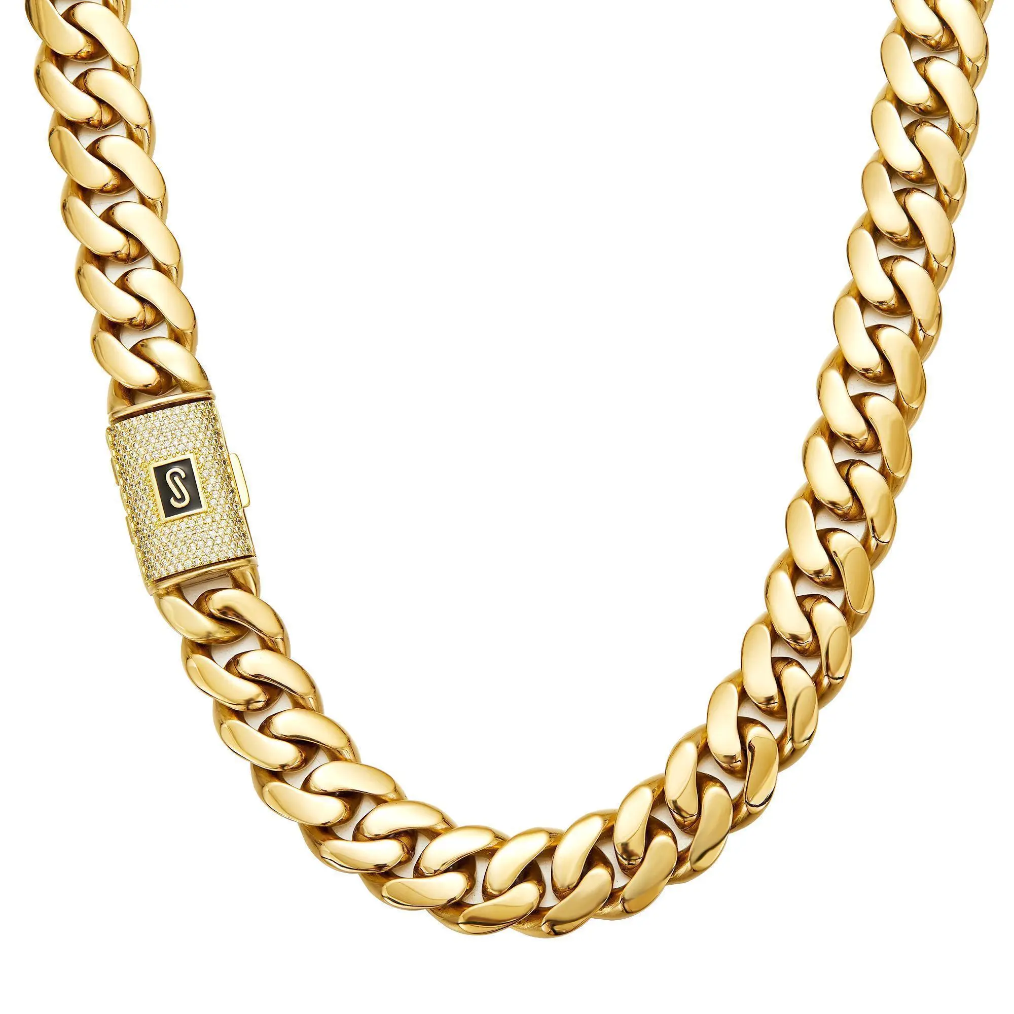 [Star Long]【2pcs Set】14K Vacuum-gold Plated 14mm Miami Cuban Link Chain Hip Hop Jewelry Set Necklace and Bracelet with 5A+ Canada Zircon CZ Fashionable Accessory Valentines Birthday Gift for GF unisex Monaco Mexico & Micro Promise chains For Boyfriend