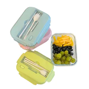 THY COLLECTIBLES Set of 3 36 OZ Glass Lunch Storage Containers with Lids and Utensils, Microwave Safe, Leak Proof, Freezer to Oven Safe for Meal Prep, Leftovers, Cooking, Bento Box