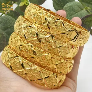 Women's Dubai Gold-Tone African Luxury Bangles, Arabic Bridal Charm Bracelets, Nigerian Wedding Gifts, Matching Couple Bracelets for Daily Wear