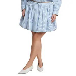 ELOQUII Women's Plus Size Striped Bubble Mini Skirt