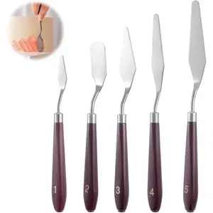 5 Pcs Cake Cream Spatula Set Stainless Steel with Dark Red Wooden Handle for Baking Pastry Tools Various Sizes 16.5cm to 21cm Easy to Clean and Maintain
