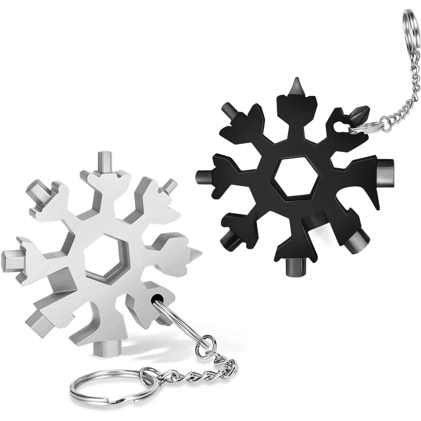 18-in-1 Snowflake Multi Tool, Function Stainless Steel Bottle Opener/Wrench, Flat Cross Screwdriver Kit Snowflake (2, Sliver+Black)