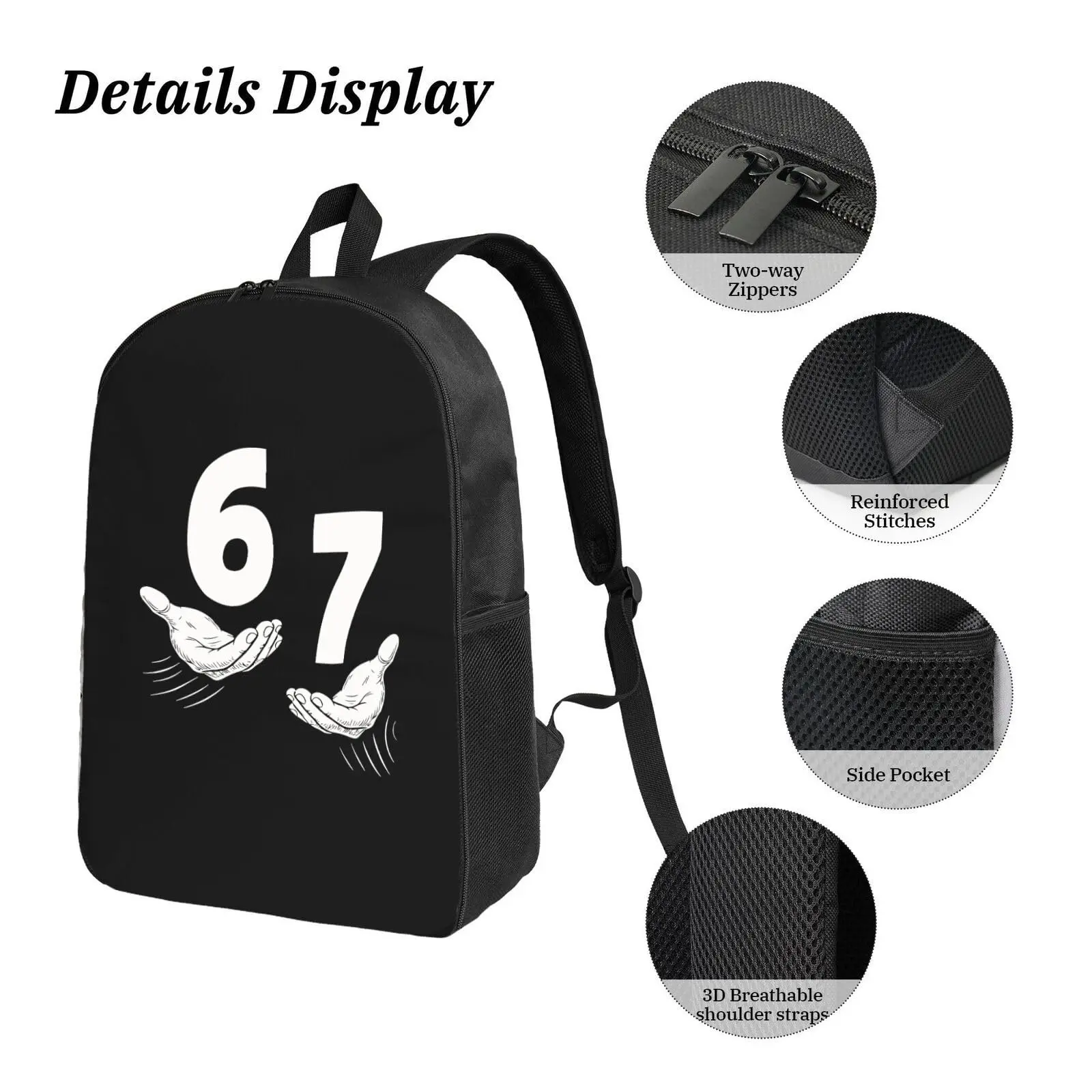 Funny 67 Meme Six Seven 6 7 book bag Breathable Shoulder Straps