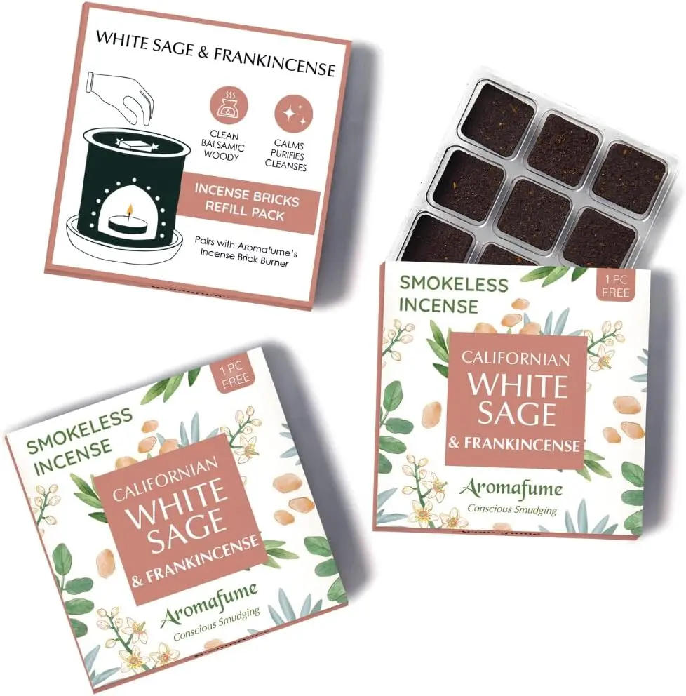 White Sage and Frankincense Incense Bricks by Aromafume | 3x9 Bricks | Sage Incense for Cleansing Negative Energy & Protection | Sage for Smokeless Smudging & Spiritual Cleansing