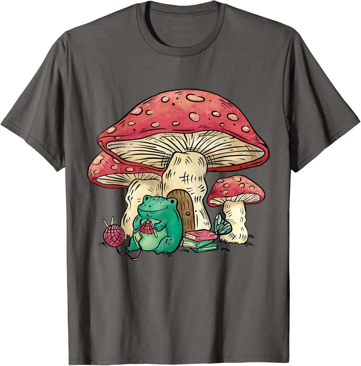 Goblincore Cute Frog Cottagecore Mushroom Knitting Graphic T-Shirt - Anarosavill Shop 45B0B8XTTQP7