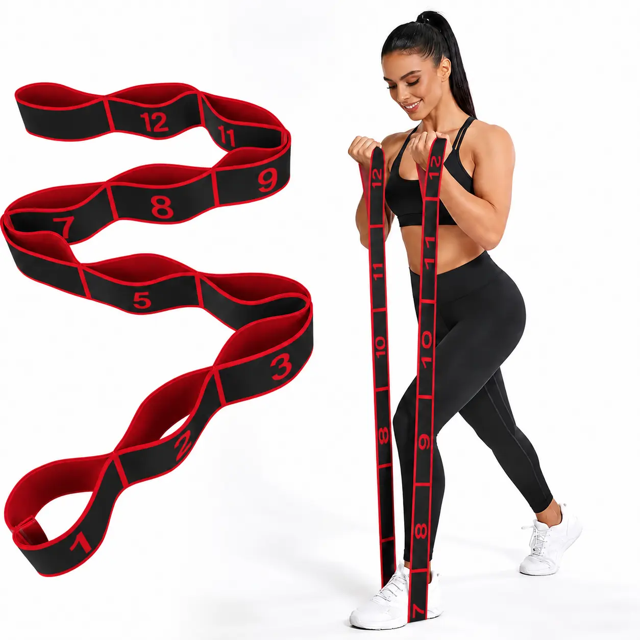 Adjustable 8-Numbered Loops Lightweight Portable Resistance Band - Stretching Strap for Yoga, Home Workout, Flexibility Training - Fitness Equipment for Women & Men