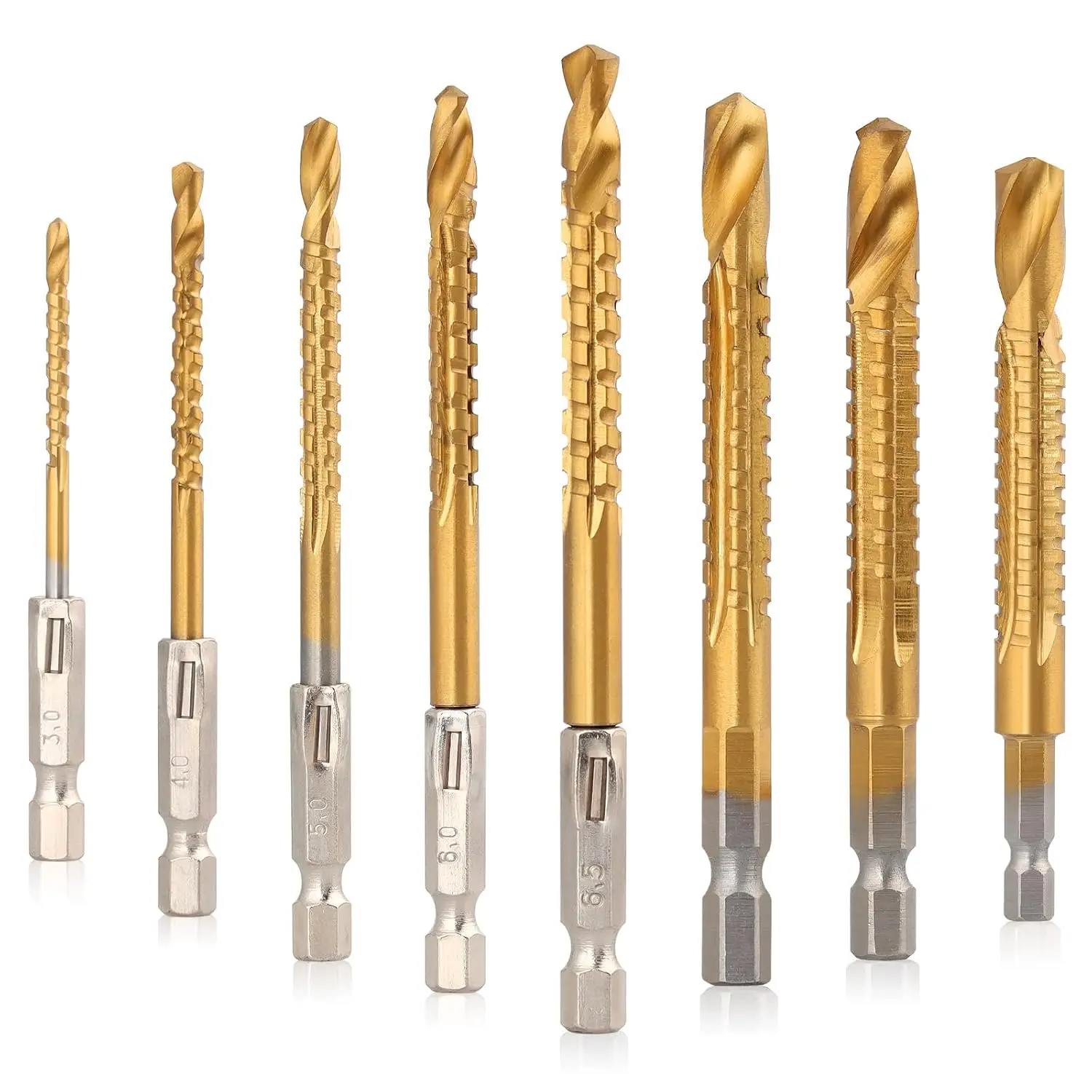 3-10mm Titanium Coated HSS Twist Drill Bit, 8 Pack Hex Shank Serrated  Drill Bit Woodworking Tools for  Metal Plastic Hole