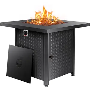 BTExpert 28 Inch Propane Fire Pit Table, 50,000 BTU CSA-Listed Outdoor Gas Fire Pit Table Steel Fire Pit with Lid, 2-in-1 Table for Patio, Deck, Garden, or Backyard Gatherings, Black Square Multipurpose