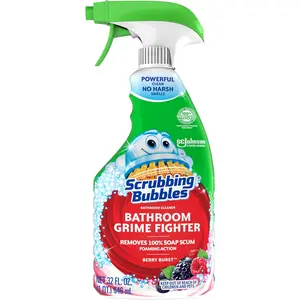 Scrubbing Bubbles Bathroom and Shower Cleaner Spray, Foaming Action Bathroom Grime Fighter Removing Soap Scum, Berry Burst Scent, 32oz