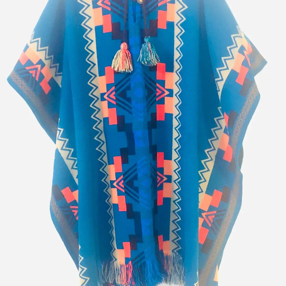 Native American Print Wool Poncho
