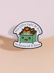 Smiling Trash Can Badge, Durable Metal Pins, This Little Light Of Mine Inspirational Quote, Uplifting Motto, Wasteland Optimism, Dark Humor Gift for Subculture Lovers and Resilient Dreamers, Fashion Accessory