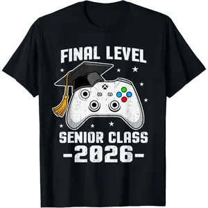 Women's Short-Sleeve Casual Streetwear T-Shirt, Natural Fabric, Senior 2026 Video Game Gamer Class of 2026 Graduation Top
