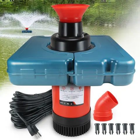 Goldlife Pond Fountain Aerator Water Circulation Pump - 110V Plug, 1 HP (750W), 15000GPH, No Light, 100 ft Cables, V-Shaped Floating Design, 2 Spraying Modes, 18" Deep Pond Use, Easy Installation for Outdoor Garden Lakes