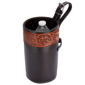 Schneiders Tooled Leather Water Bottle and Snack Holder Saddle Bag