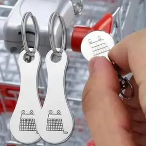 Shopping Cart Token Keychain, 2/4 PCS Stainless Steel or Aluminum Alloy Trolley Coin Key Ring Holder, Reusable Supermarket Shopping Cart Token Pendant Keychain Accessory for Grocery Store Cart Use