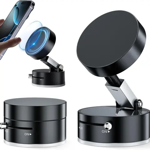 Vacuum Magnetic Phone Holder Suction Cup Phone Mount Foldable Portable Magnetic Car Mount for Car Gym Mirror Smooth Surfaces Strong Hold Universal Compatibility for iPhone and All Cell Phones