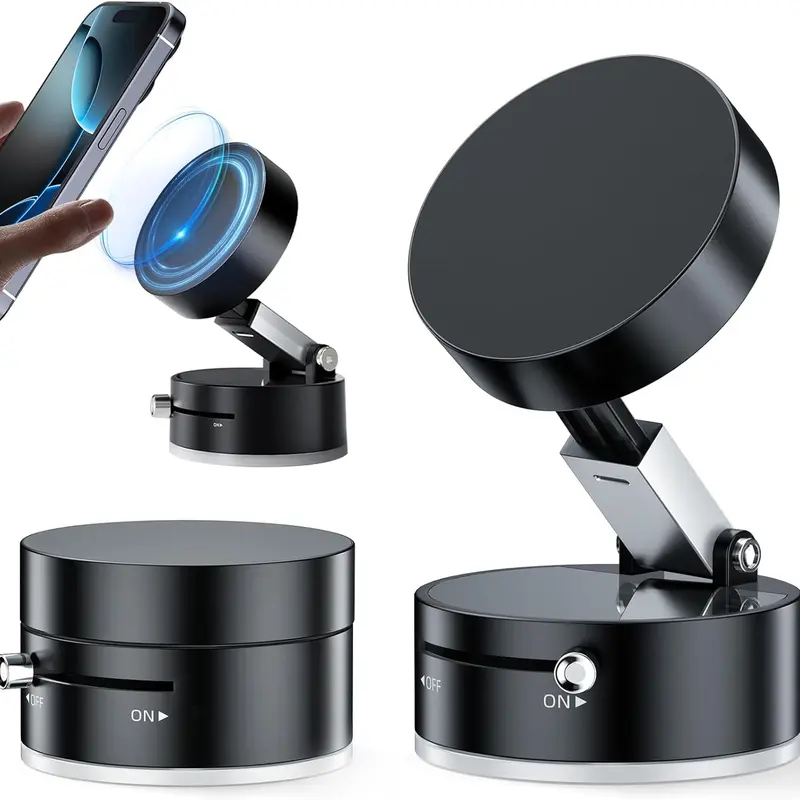 Vacuum Magnetic Phone Holder Suction Cup Phone Mount Foldable Portable Magnetic Car Mount for Car Gym Mirror Smooth Surfaces Strong Hold Universal Compatibility for iPhone and All Cell Phones