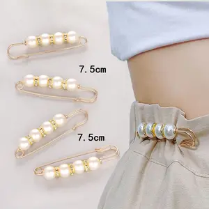 5-Pack Pearl Waist Cinch Clips for Women, Adjustable No-Sew Waistband Tightener, Non-Slip Clothing Clips for Pants, Skirts & Dresses