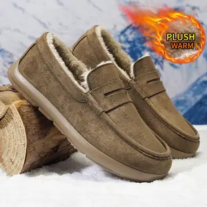 Men's New Winter Loafers, Brown/Black, Fleece Lined Warmth, Non-Slip PVC Soles, Suitable for Cold Weather, Indoor & Outdoor Use
