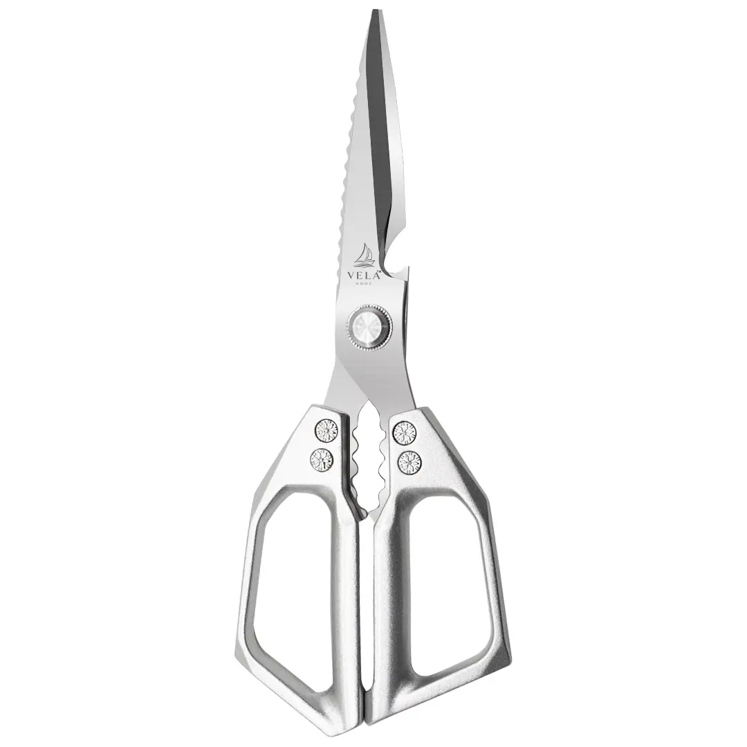 VELA Heavy Duty Kitchen Shears, Stainless Steel Multipurpose Scissors for Chicken, Fish & Vegetables, Built-In Bottle Opener & Nutcracker, Dishwasher Safe
