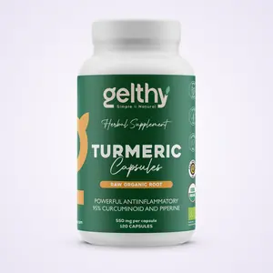 Gelthy Organic Turmeric (120) Capsules x 550mg Pure Turmeric with no filler